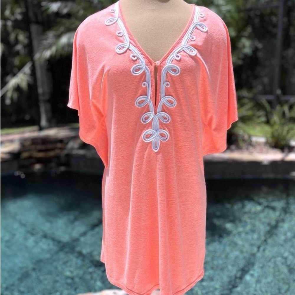 Lilly Pulitzer Coral Pink Embroidered Cover-Up Tunic Sz L
